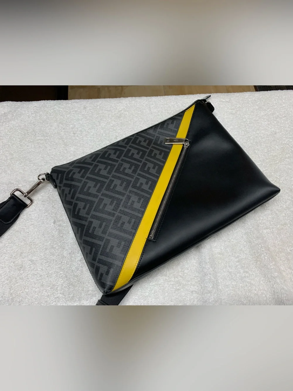Fendi Diagonal FF Zucca Logo Black Messenger Bag